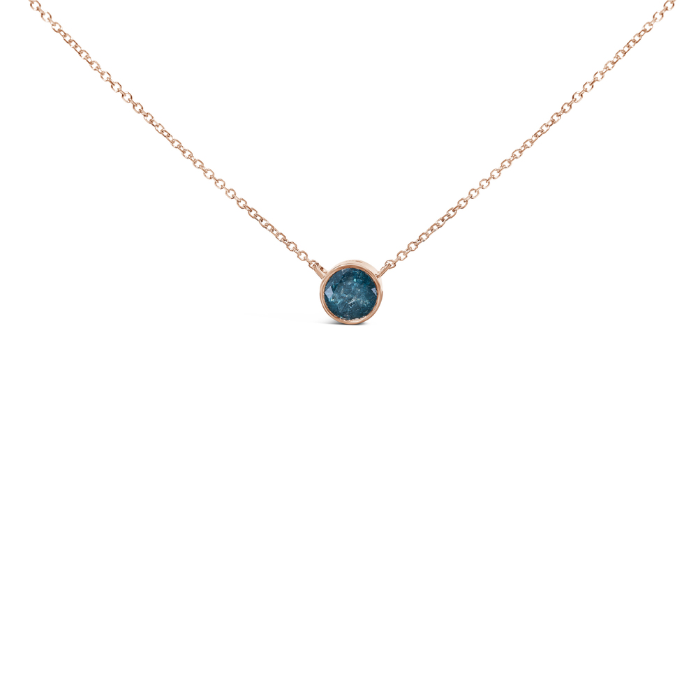 14K Rose Gold 2.0 Cttw Bezel Set Blue Diamond Solitaire Pendant Necklace -